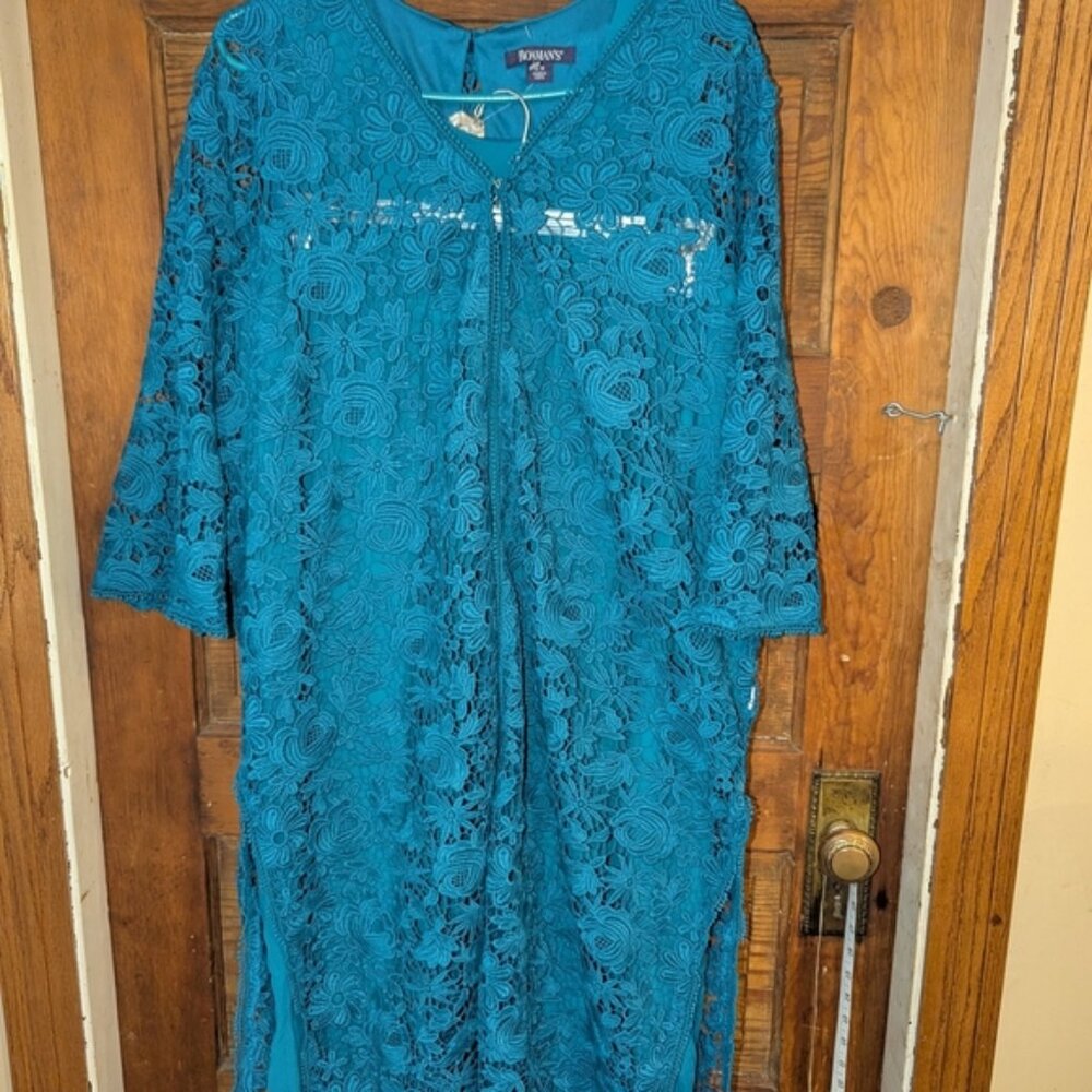 Roaman's Blue Lace‎ Pantsuit with 3/4 Sleeves